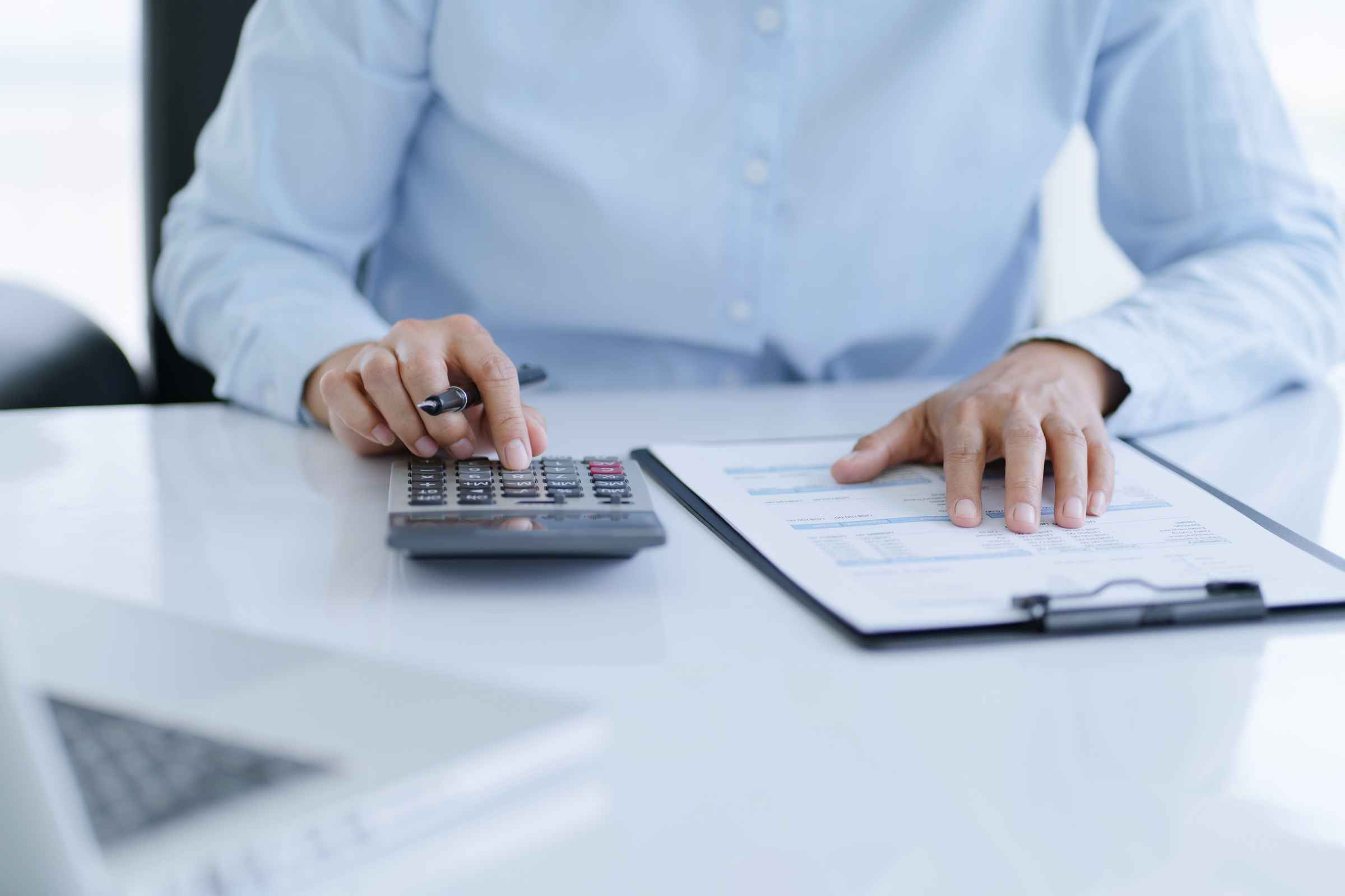 Businesswoman Accountant Analyzing Investment Charts Invoice and